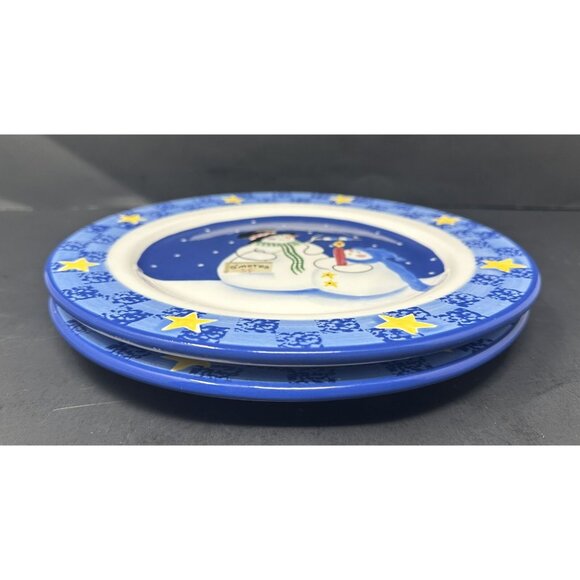 (2) SANDI GORE EVANS THE S'MORES THE MERRIER Jolly Follies Dinner Plates Snowmen - Picture 4 of 13